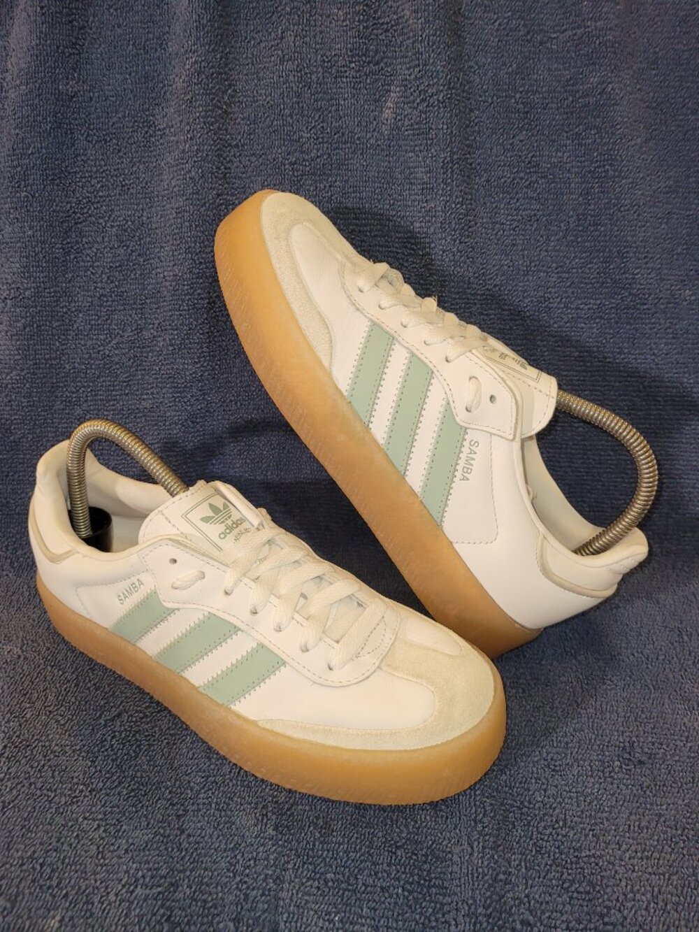 Adidas Sambae Samba Womens Size 7.5 White Light Blue Tan Sneakers JP5609 (#1655) - Picture 11 of 16